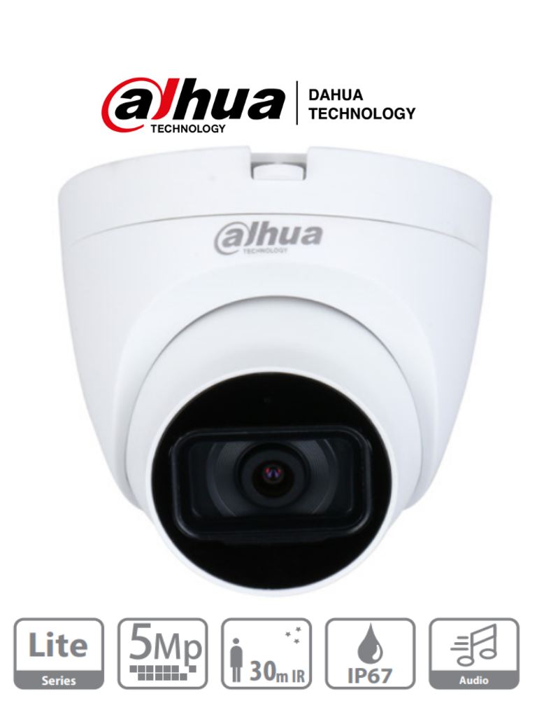 Cámara analoga tipo Domo HD, 5 megapixeles con audio DH-HAC-HDW1500TLQN-A marca Dahua