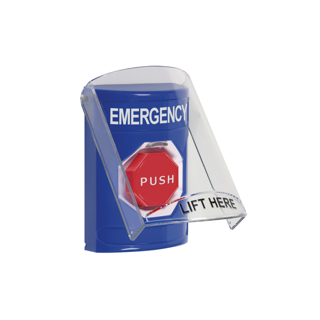 Botón de Salida de Emergencia, Texto en Español, Tapa Protectora de Policarbonato Súper Resistente, Restablecimiento con Llave
