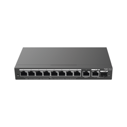 Switch 8 Puertos PoE Gigabit, administrable con 1 Puerto Uplink Gigabit + 1 Puerto Combo SFP/RJ45 Gigabit, Gestión Gratuita desde la Nube, 120W marca RUIJIE